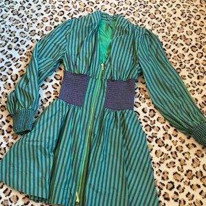 Anthropologie Green and Gray Striped Trench Coat